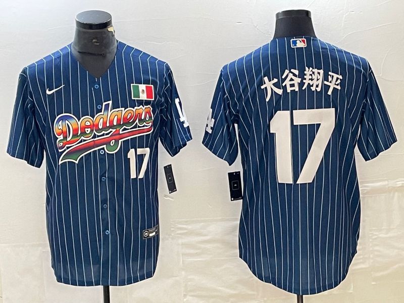 Men Los Angeles Dodgers #17 Ohtani Blue stripe Nike Game MLB Jersey style 16